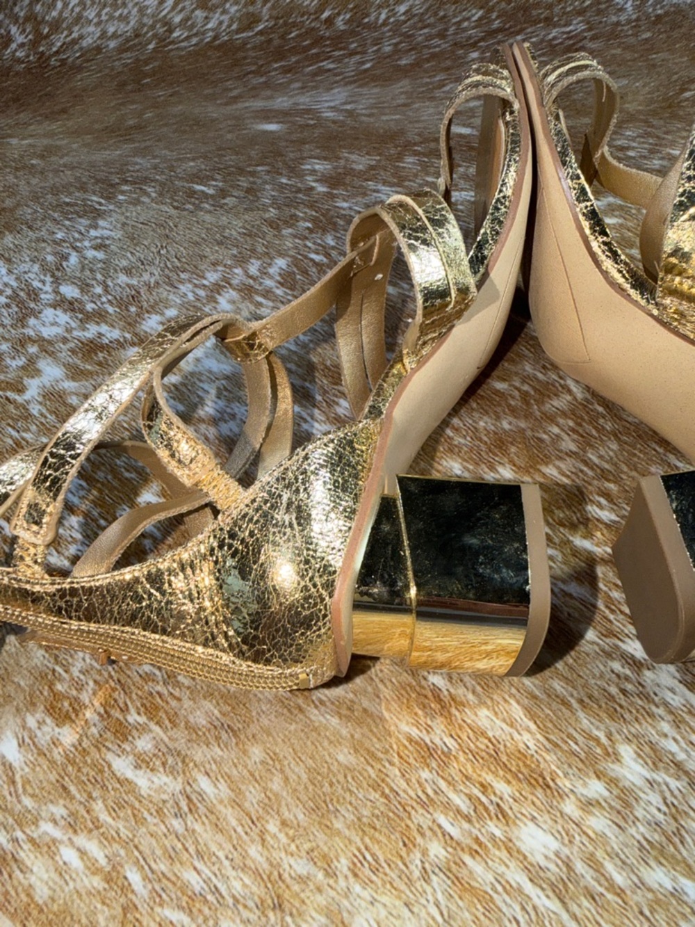Franco Sarto Gold Sandals KORIE EUC women sz 7M / EU 37 Block Heel Strappy - Picture 10 of 11